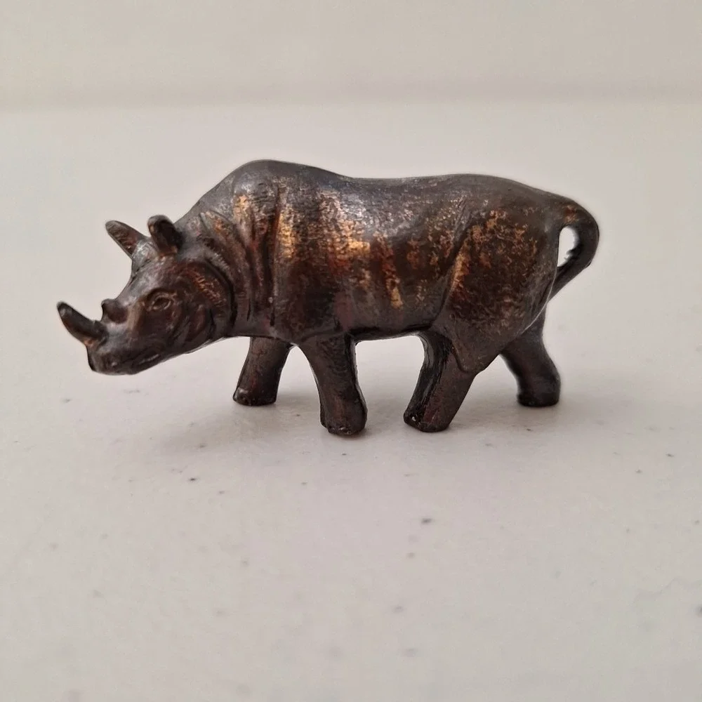 Early Antique Brass Rhinoceros Figure Miniature 2.75